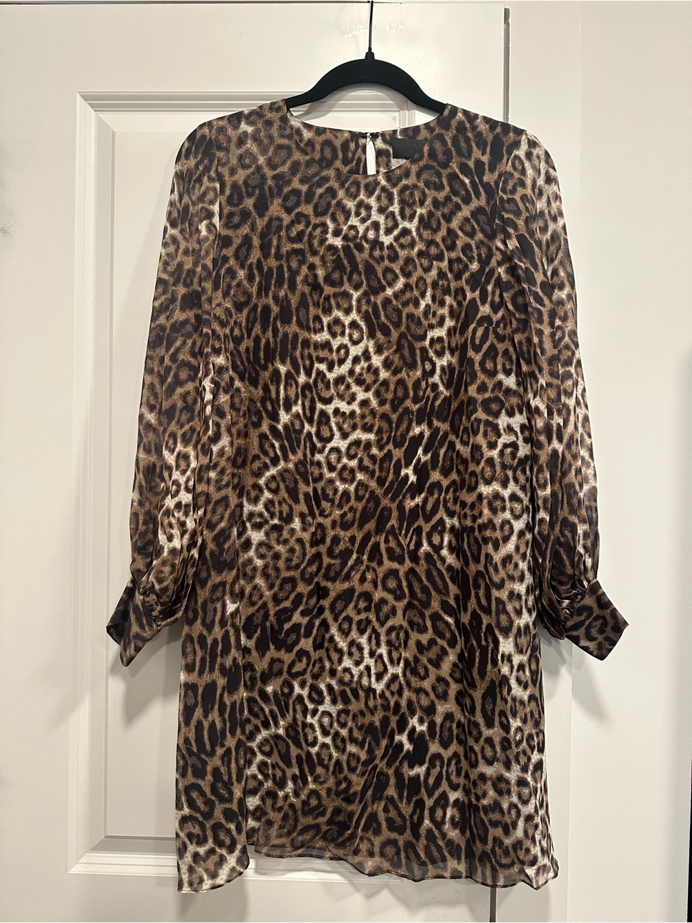 Nili Lotan 100% Silk Leopard Print Mini Dress Sheer Sleeves Size 6